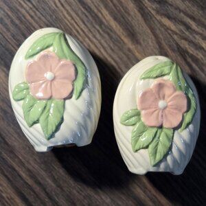 Vintage Art Deco AMERICAN BISQUE Dessert Rose Salt & Pepper Shakers RARE